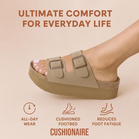 Women's Suede Platform Sandals Faux Leather Double Buckle Wide Width Summer - Picture 6 of 9